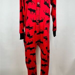 Hatley/Little Blue House Adult Onesie Pajamas/PJs, Red/Black, Mouse, Size Large